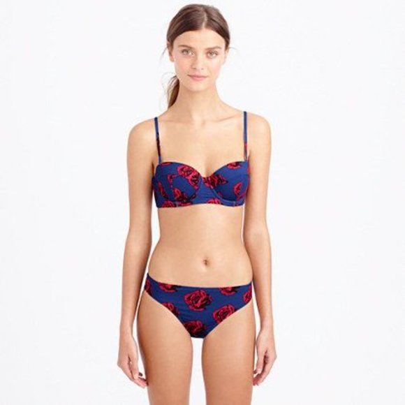 J.Crew blue underwire bikini with rose pattern - Picture 1 of 8